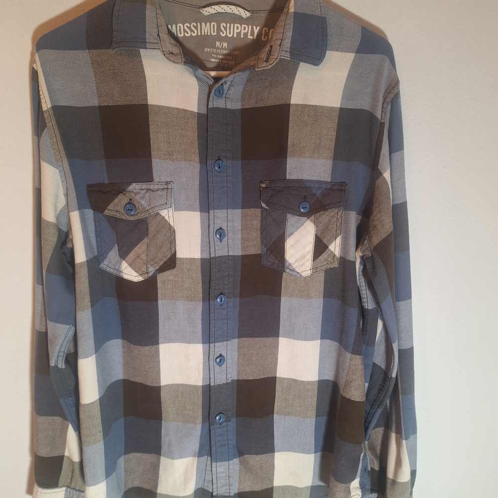 Mossimo Supply Co. Men's Blue, Black, and White Checkered Shirt